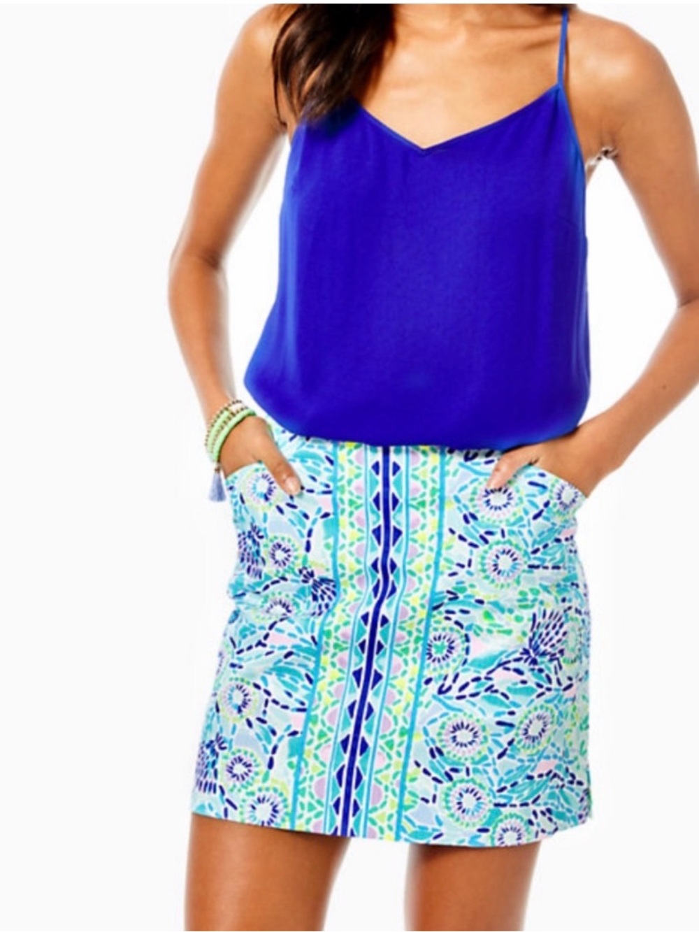LILLY PULITZER Marigold Skort Vibrant Aqua and Blue Gold Zipper Classic size 12